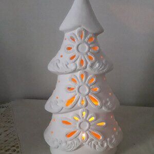 White Bisque Lighted Christmas Tree - Battery Operated